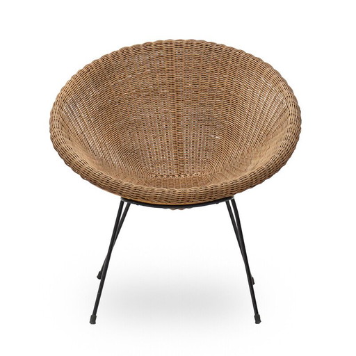 Fauteuil en rotin tressé, années 1950