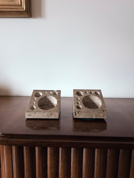 Enzo Mari, Set of 2 travertine desk organizers, Danese Italy 1970s