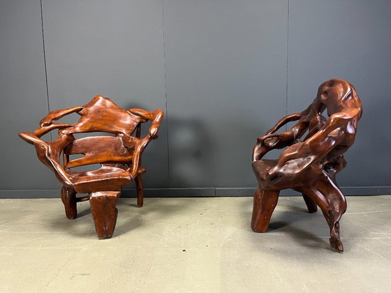 Image 1 of Grande set di sedie in radice di ulivo, anni '60