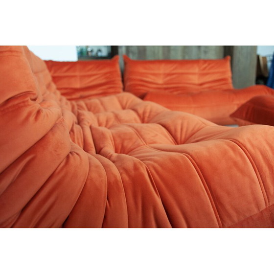 Image 1 of Ensemble salon vintage Togo en velours orange par Michel Ducaroy pour Ligne Roset, France 1973