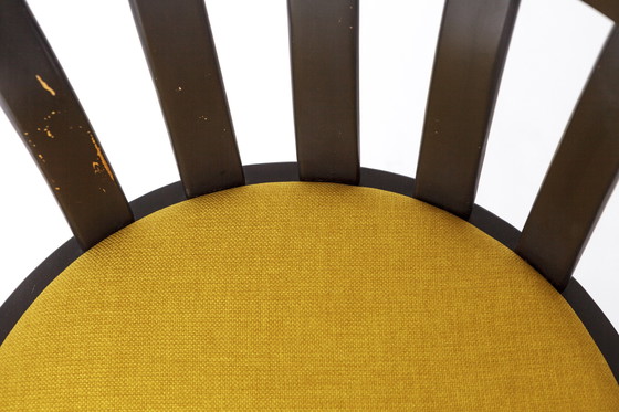 Image 1 of Paar Vintage draaistoelen - jaren 1970 Duits ontwerp - zwart gelakt beuken & chroom - gele bekleding - gerestaureerd Mid Century