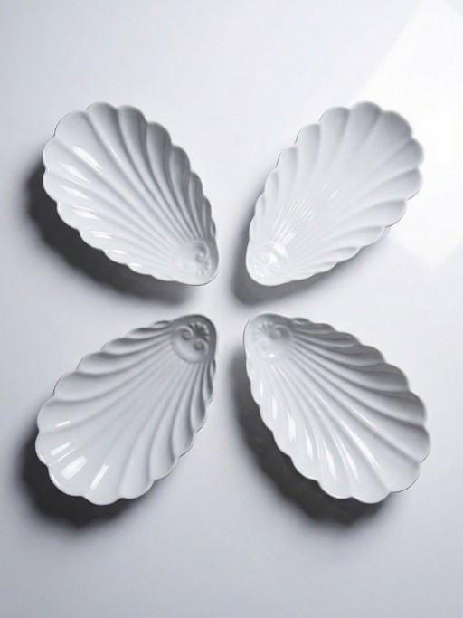 4 raviers porcelaine blanche de Limoges coquillages rococo vintages