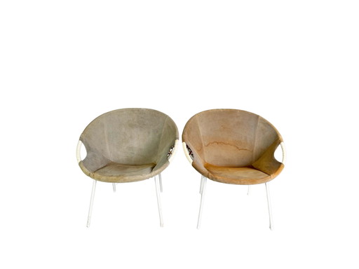 Set van 2 originele midcentury fauteuils Lusch & Co Baloon Chair suède