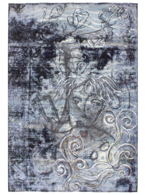 Oriental Hand-knotted Vintage Art Classic & Relief Design 157 x 109 cm Blue Color