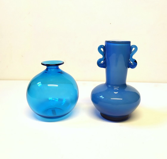 Image 1 of Murano Blue Glass Mix Vases, 1980, Set of 3
