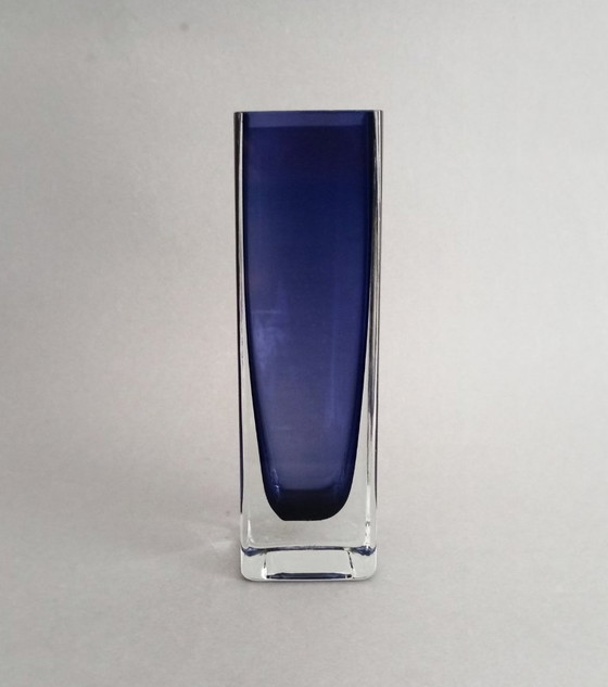 Image 1 of Kaj Franck modernistische geometrische Op-Art-Kobaltvase aus Nuutajärvi-Glas, 1964, Finnland