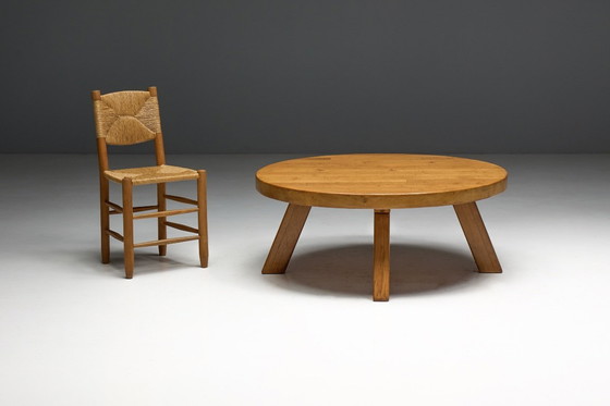 Image 1 of Brutalist Round Coffee Table in Solid Wood, France, 1960s