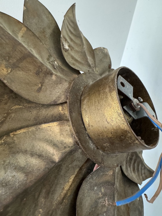 Image 1 of 1970s gold flower wall sconce