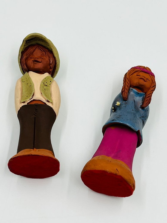 Due statuette in ceramica, stile folk art, Oggetti decorativi, Marrone, Vintage (foto 13 di 13)