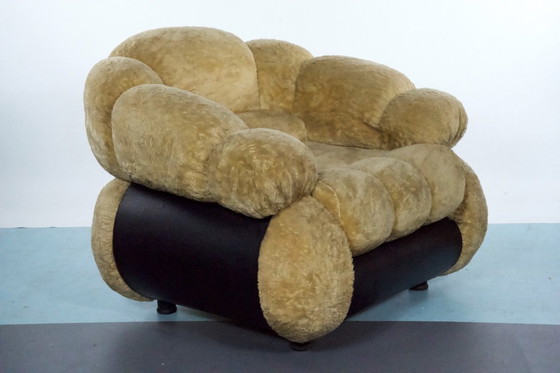 Image 1 of Space Age fauteuil van Adriano Piazzesi, crèmekleurige teddybeer en kunstleer, jaren 70, Italië