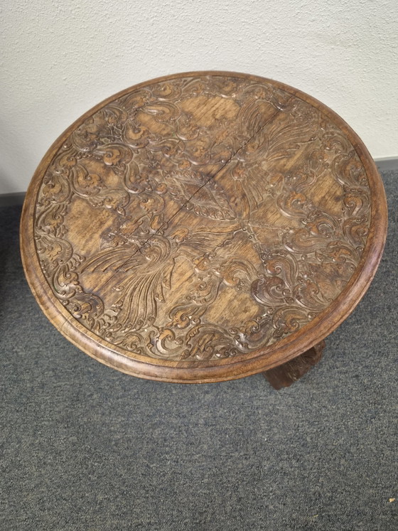 Vintage Handgesneden Houten Bijzettafel / Plantentafel – Rijk Gedecoreerd – Wood (photo 9 of 10)