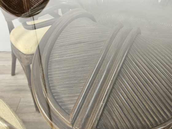 Image 1 of Set with Table and Four Chairs in Wicker and Bamboo by Vivai Del Sud, 1970
