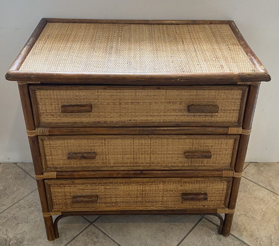 Commode 3 Tiroirs en Rotin Bambou Cannage Vintage Années 70 – Rattan, Wicker (photo 14 of 14)