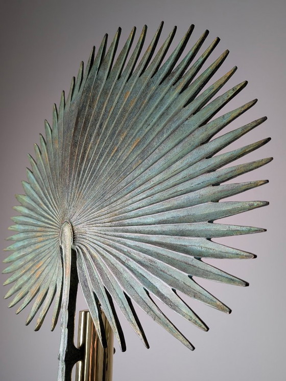 Monumental Valenti Fan Palm Bronze and Brass Table Lamp, 1970s (photo 6 of 20)