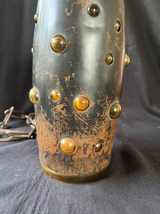 Image 1 of Lampe de plafond moderne du milieu du siècle NANNY STILL pour RAAK en cuivre et verre ambré