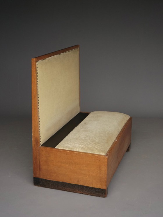 Image 1 of Kleine Haagse School / Art Deco eikenhouten halbank, jaren 1930