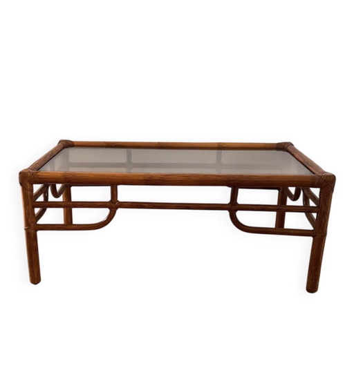 Couchtisch aus Rattan und Rauchglas