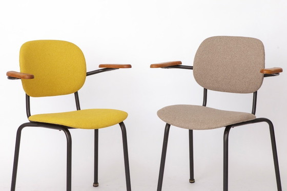 Image 1 of Set of 4 Vintage Armchairs 1950s Germany, Mid Century Modern Dining Chairs, Metal Frame with Wood Arms
