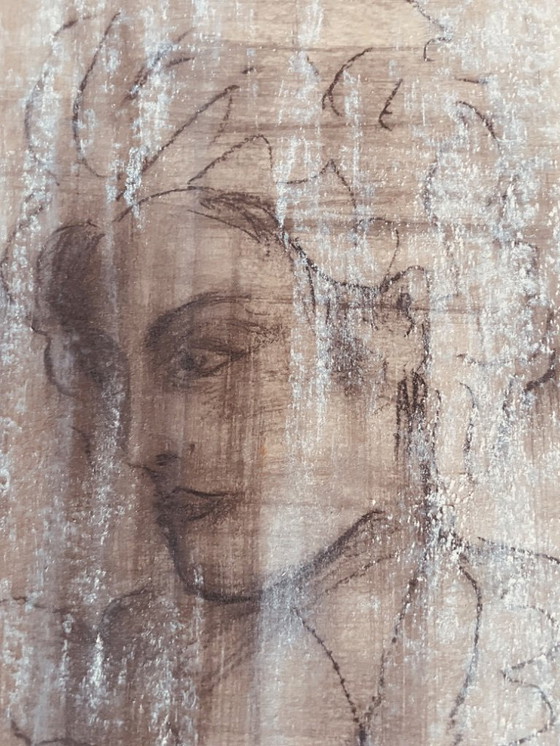 Image 1 of Dibujo a carboncillo, firmado, retrato femenino del siglo XIX