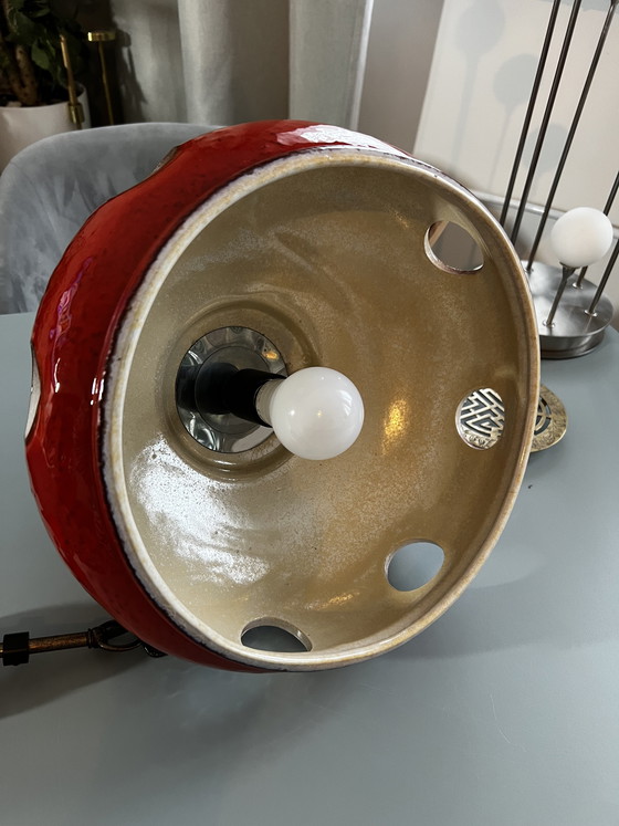 Image 1 of Suspension rouge en céramique émaillée style années 70, style FAT Era