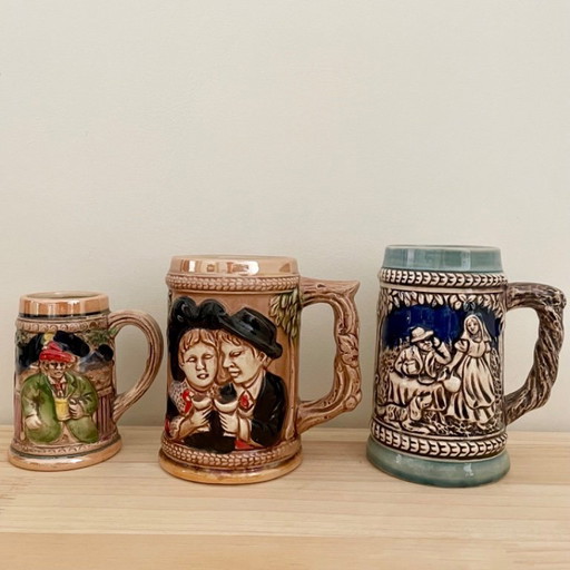 Set of 11 ceramic beer mugs made in Japan/Germany