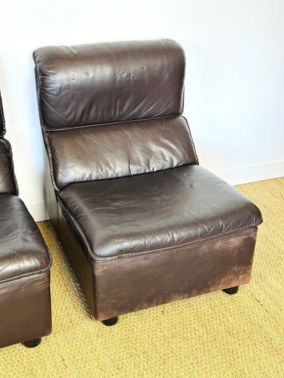 Image 1 of Canapé Modulaire et fauteuil vintage en Cuir, Allemagne, 1970, Set de 4
