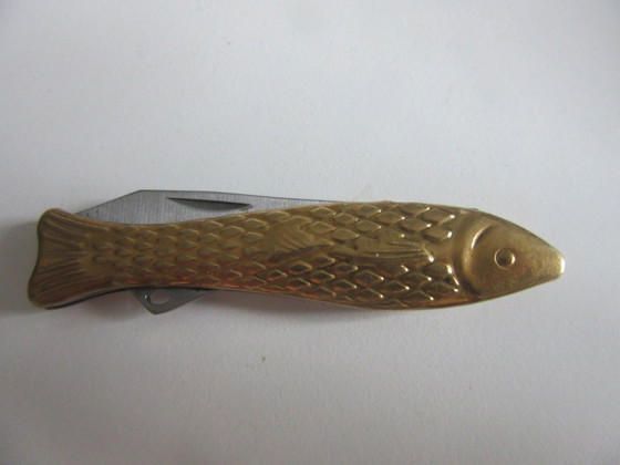 Image 1 of Gentlemen's Hardware zakmes, penmes, visvormig, messing, vintage