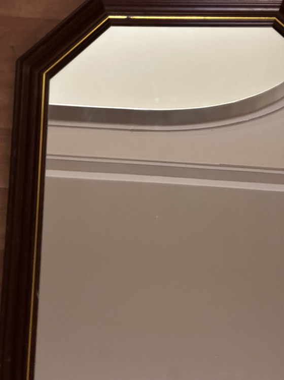 Vintage octagonal mirror in stained wood with a gold trim – 68 × 47.5 cm – Molduras Hergon, Glass (photo 7 of 15)