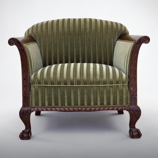 Fauteuil danois des années 1950, revêtement en velours, bois de teck.