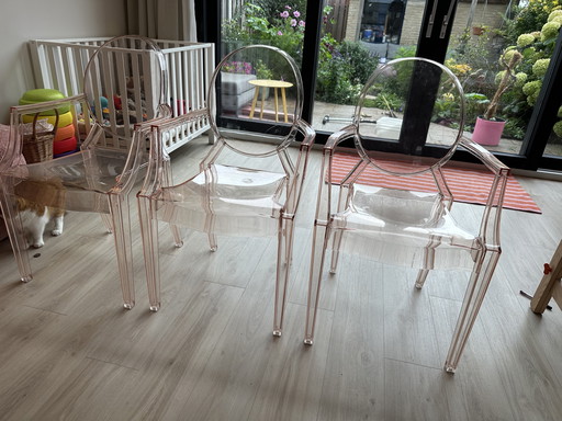 3 sedie da pranzo Kartell Louis Ghost rosa