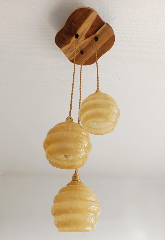 Image 1 of Lámpara colgante Clichy Art Deco con trío de globos