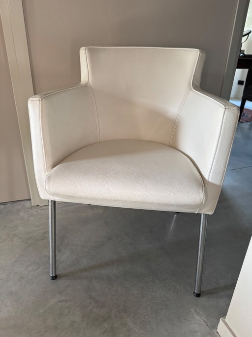 Vintage top quality and comfort Design chairs 6 pieces white leather chrome