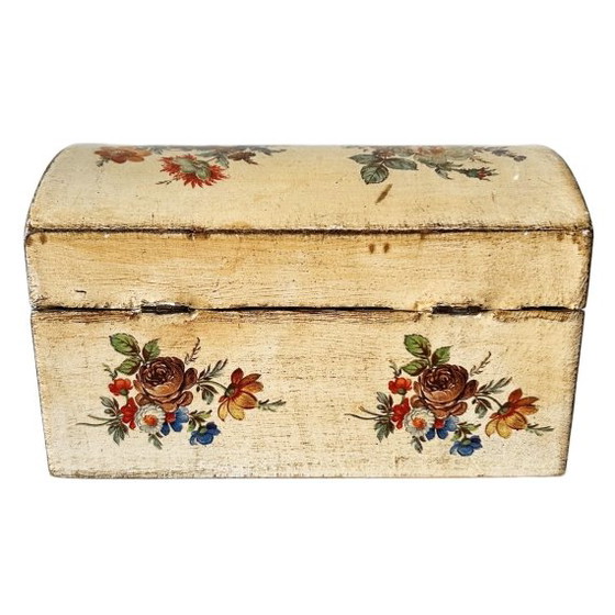 Image 1 of Vintage handgeschilderde sieradendoos hout brocante bloemen crème 1970's
