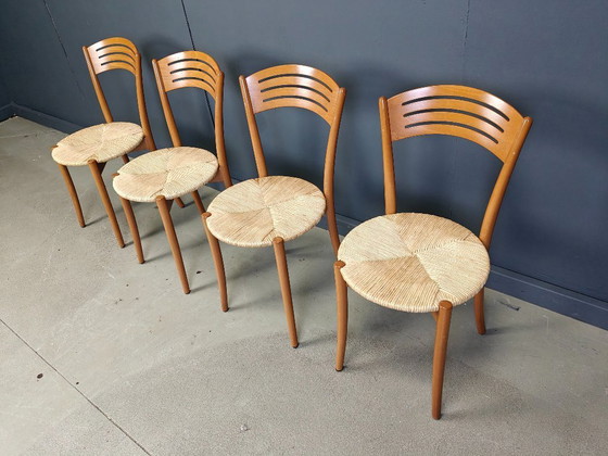 Image 1 of Vintage Italiaanse bistro- en papercord-eetkamerstoelen, jaren 80