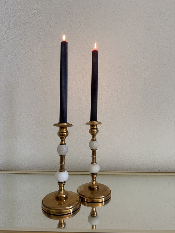 Image 1 of Candelabros de alabastro dorado de los años 60