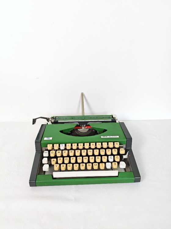 Image 1 of Vintage Green Working Typewriter / Green UNIS TBM De Luxe 1970's / Retro Office / Office Decor / Olympia / Mid Century Modern