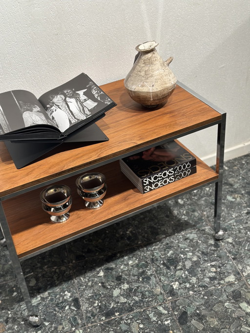 Vintage Servierwagen aus Teak und Chrom mit Rädern