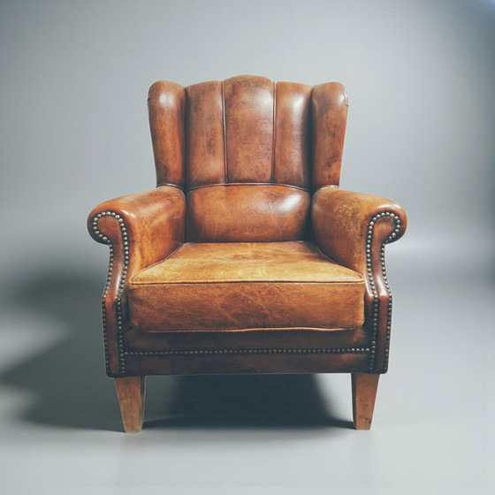 Image 1 of Poltrona da uomo francese in vera pelle di pecora, ca. 1940