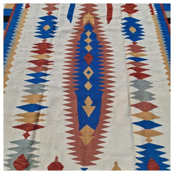 Vintage Turks Kilim tapijt | Handgeweven wol | Anatolisch design | 252 × 353 cm (99 × 139 inch) (photo 7 of 12)