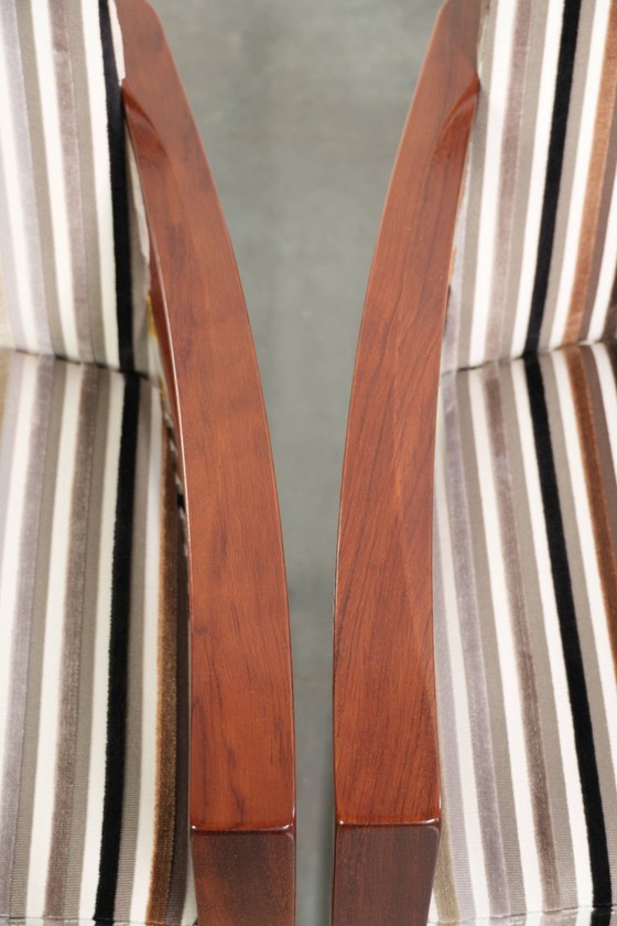 Image 1 of 4 sillas de comedor exclusivas de diseño Art Déco de Schuitema, pertenecientes a la serie Decoforma, con tapicería de tela de lu