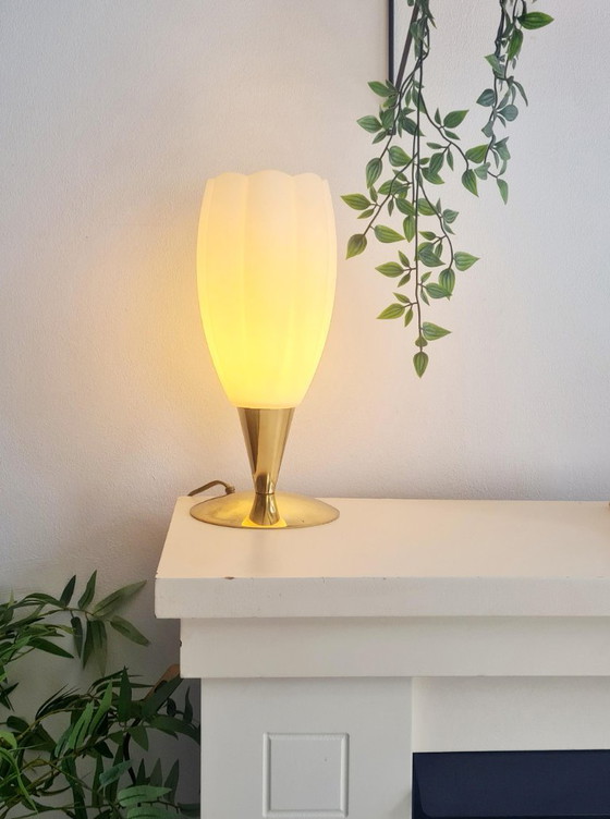 Image 1 of Lampada vintage a tulipano, vetro smerigliato, oro, stile francese