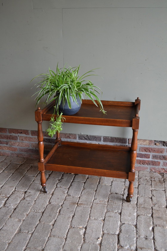 Image 1 of Antique Oak Wooden Tea Trolley