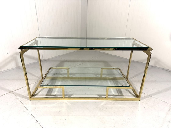 Image 1 of Mesa consola de latón y cristal, años 70