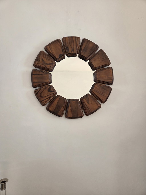 Brutalistische ronde spiegel, jaren 70