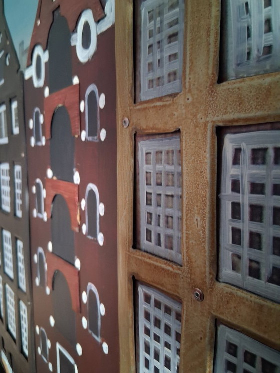 Image 1 of Pittura in metallo 3D delle case sui canali di Amsterdam