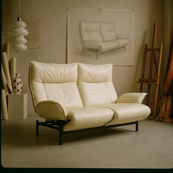 Image 1 of Vintage Cassina Veranda Reclining Sofa in Cream Leather, 1980s