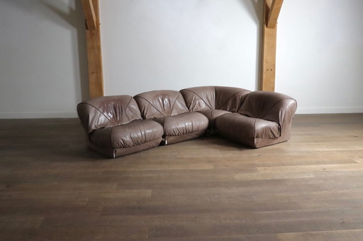 Canapé modulable Patate en cuir brun clair d'origine pour Airborne France 1970