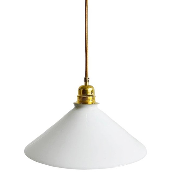 Image 1 of Vintage French pendant lamp opaline glass 1930s