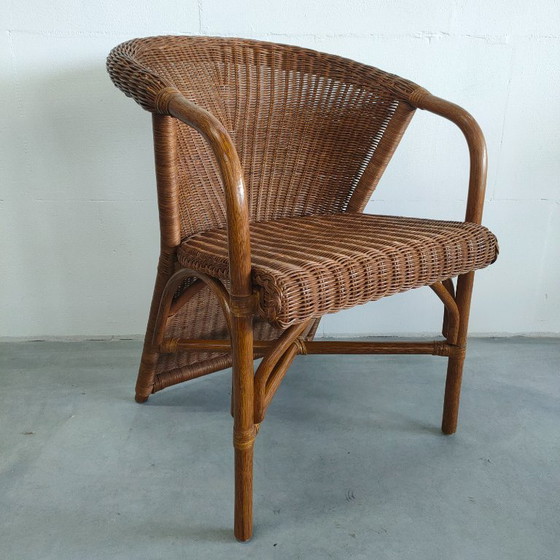 Image 1 of Vintage jaren 70 Rohé design rotan/pitriet fauteuil/stoel(en)  