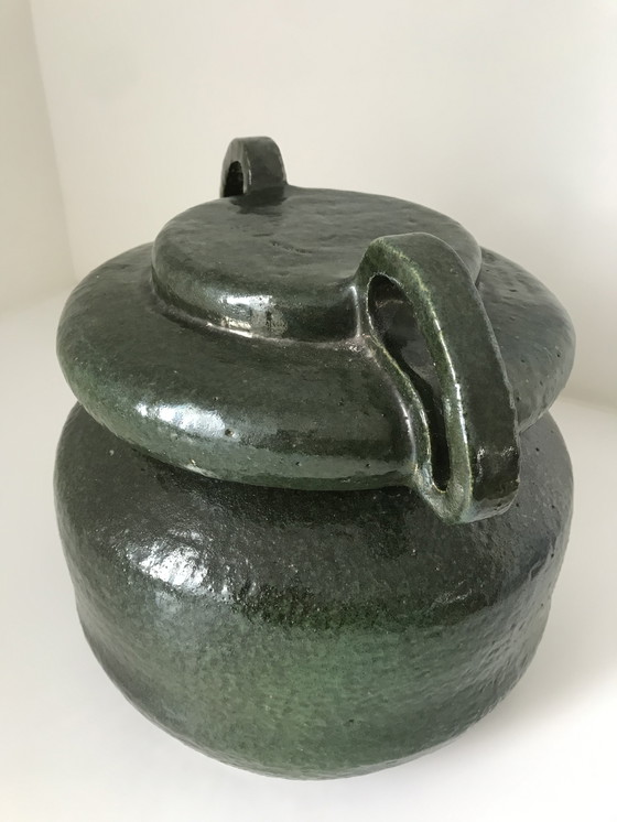 Image 1 of Pot en céramique fait main – émaillé vert foncé